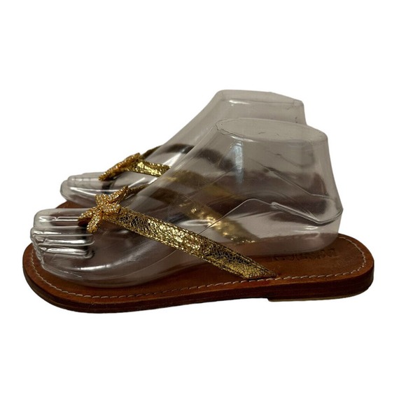 Mystique Gold Leather Crystal Rhinestone StarfishThong Flip Flop Sandal Womens 7 - Picture 8 of 12